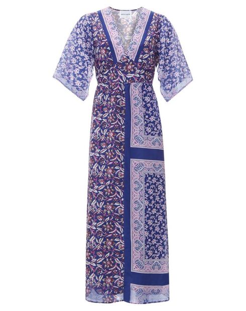 Marineblaues langes Kleid Ilona aus Baumwolle und Seide