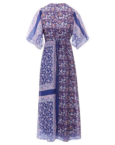 Marineblaues langes Kleid Ilona aus Baumwolle und Seide