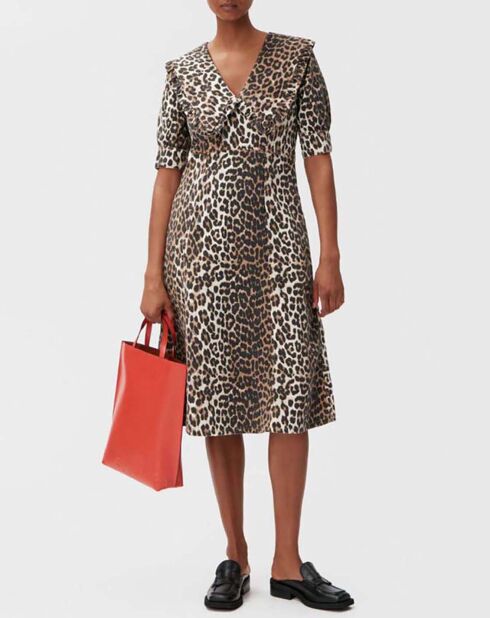 Robe à Col Denim Imprimé Coton Bio léopard