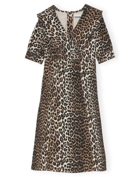 Robe à Col Denim Imprimé Coton Bio léopard