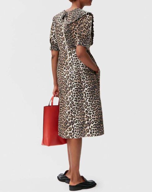 Robe à Col Denim Imprimé Coton Bio léopard