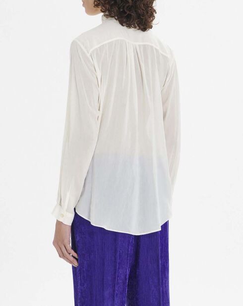 Blouse Brodée Bohémienne Coton et Voile de Soie blanche