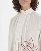 Blouse Brodée Bohémienne Coton et Voile de Soie blanche