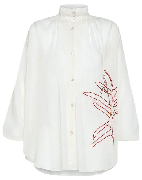 Blouse Brodée Bohémienne Coton et Voile de Soie blanche