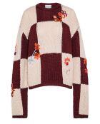 Pull Brodé Le Grand Damier Laine Vierge bordeaux