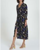 Belle De Jour Crepe de Chine Kleid aus Seide in Blau und Schwarz