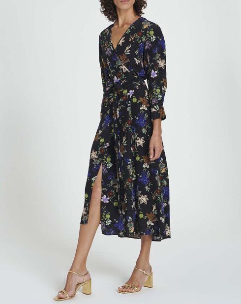 Belle De Jour Crepe de Chine Kleid aus Seide in Blau und Schwarz