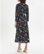 Belle De Jour Crepe de Chine Kleid aus Seide in Blau und Schwarz
