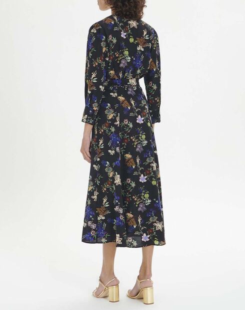 Belle De Jour Crepe de Chine Kleid aus Seide in Blau und Schwarz