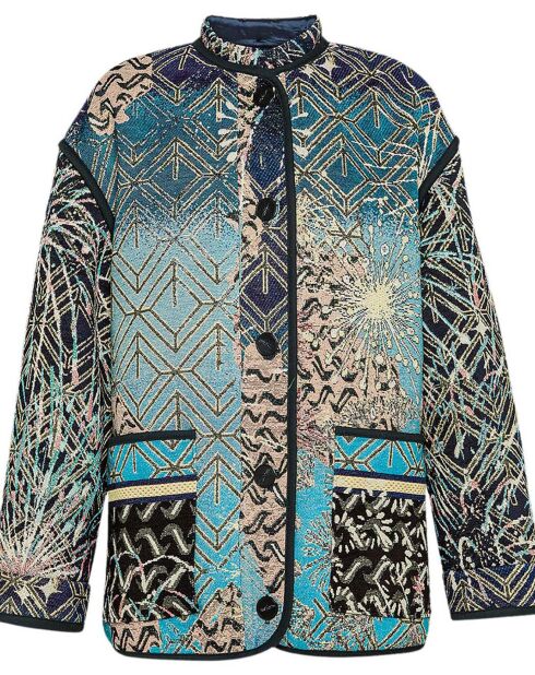 Blaue Jacquardjacke „A Leopard In The Stars“