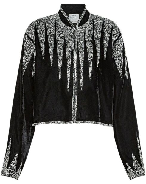 Schwarze bestickte Jacke aus verzaubertem Samt