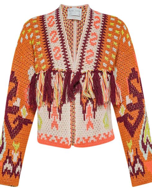 Northern Light Jacquard-Strickjacke in Rostorange