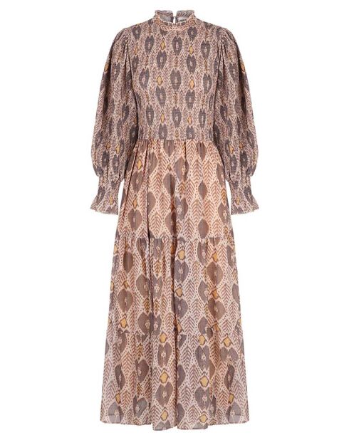 Beiges langes Kleid mit Tiermotiv