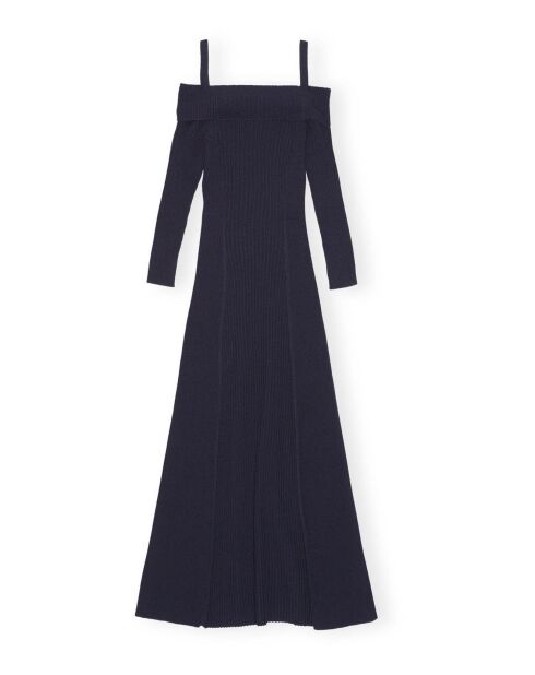 Marineblauwe jurk met open schouders