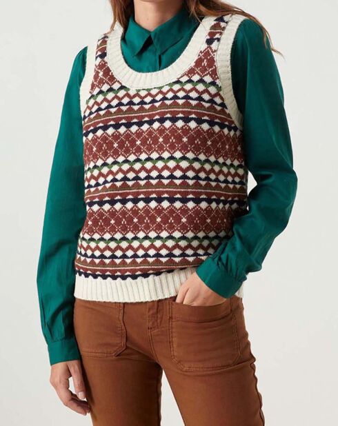Top in maglia jacquard beige
