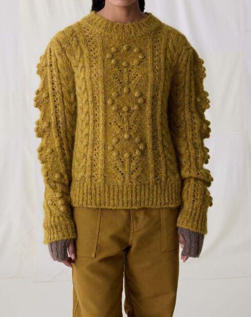 Pull Martina Mohair et Alpaga jaune moutarde