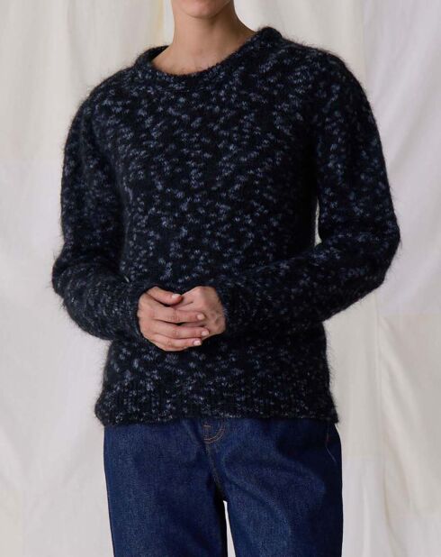 Matter Pullover mit Leopardenmuster aus Mohair und Merinowolle in Anthrazitgrau