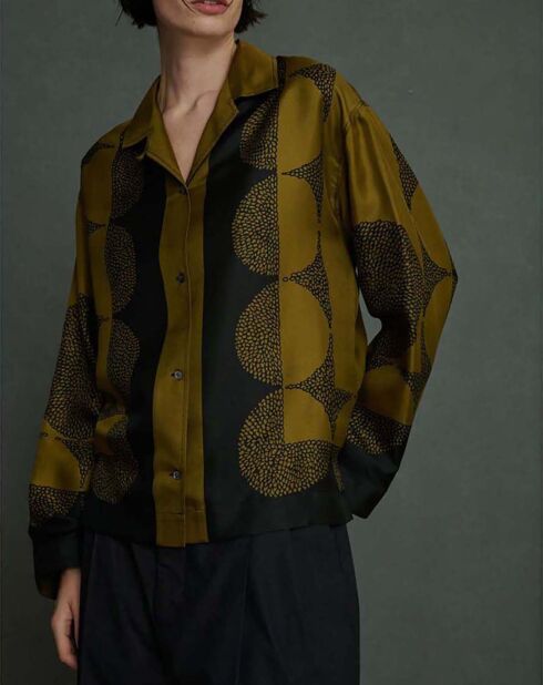 Chemise 100% Soie Aragon vert kaki