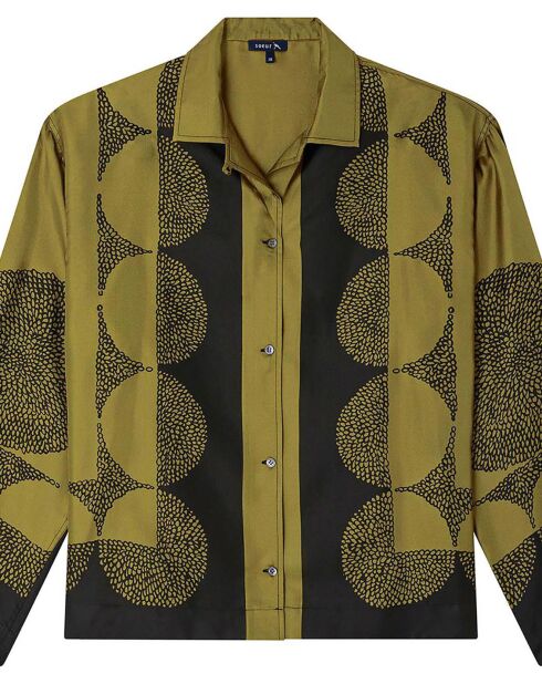Camicia in seta a manica lunga Aragon verde kaki