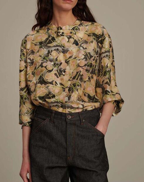 Blouse 100% Soie Philo gris verte