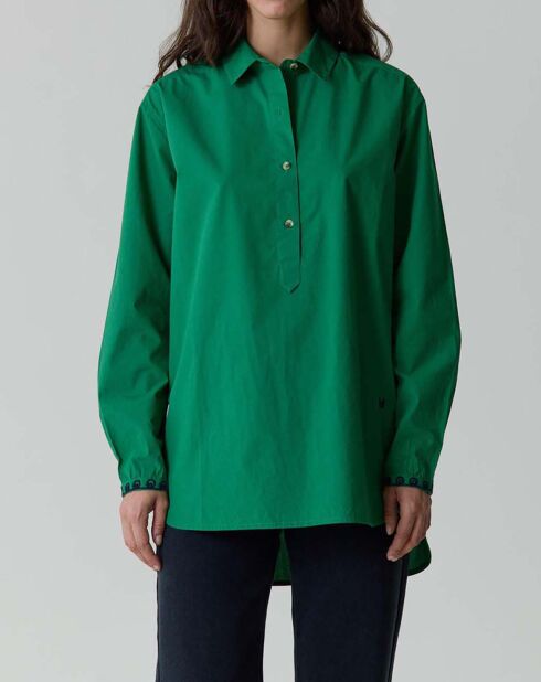 Chipo Bestickte grüne Bluse aus Bio-Baumwolle