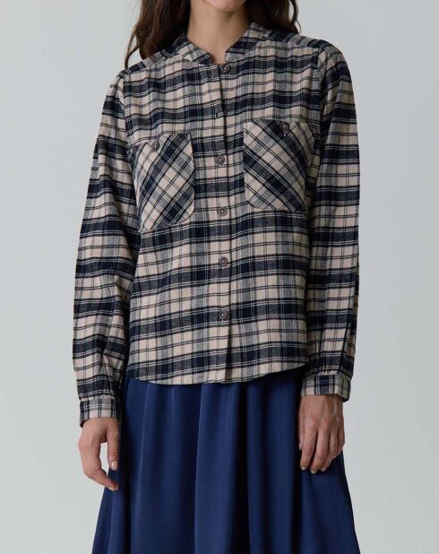 Schwarze Flanellbluse aus Bio-Baumwolle mit Chrono-Check-Muster