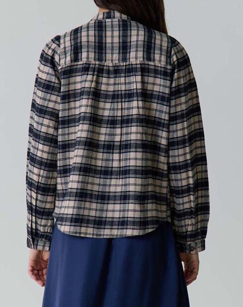 Schwarze Flanellbluse aus Bio-Baumwolle mit Chrono-Check-Muster