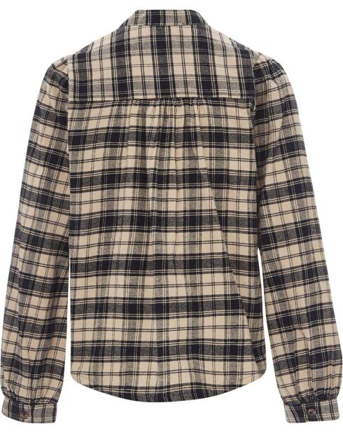 Blusa in flanella di cotone biologico nera Chrono Check