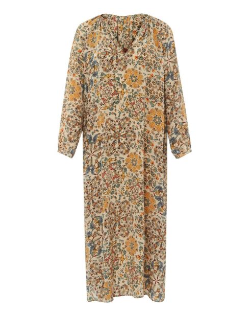 Lela 100% zijden jurk met beige print