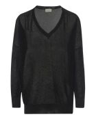 Schwarzer gerippter Pullover Gia in Metallic-Optik