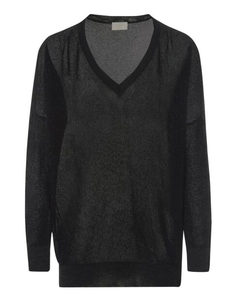 Schwarzer gerippter Pullover Gia in Metallic-Optik