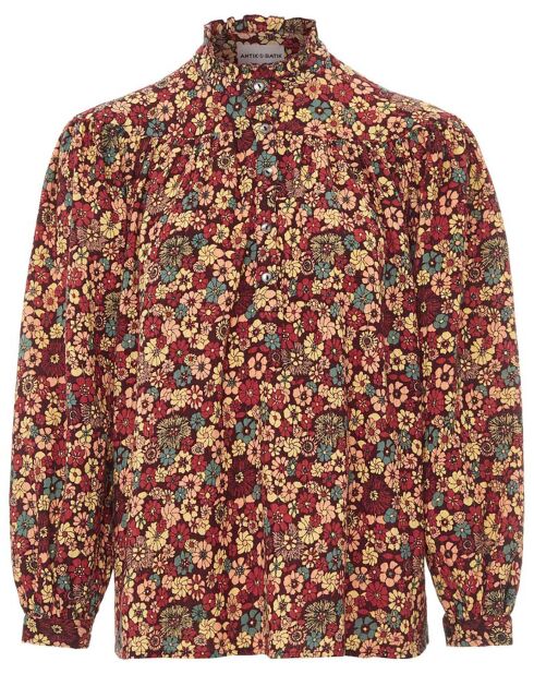 Burgunderrote Hügelbluse mit Blumendruck
