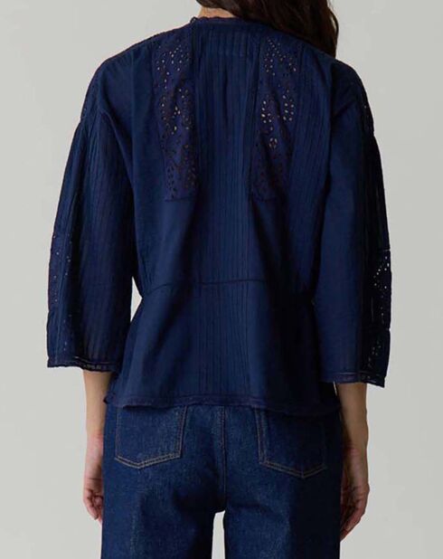 Mitternachtsblaue Bluse aus Bio-Baumwolle mit Stickerei