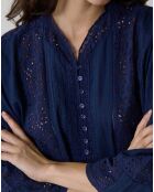 Blouse Come Broderies Coton Bio bleu nuit