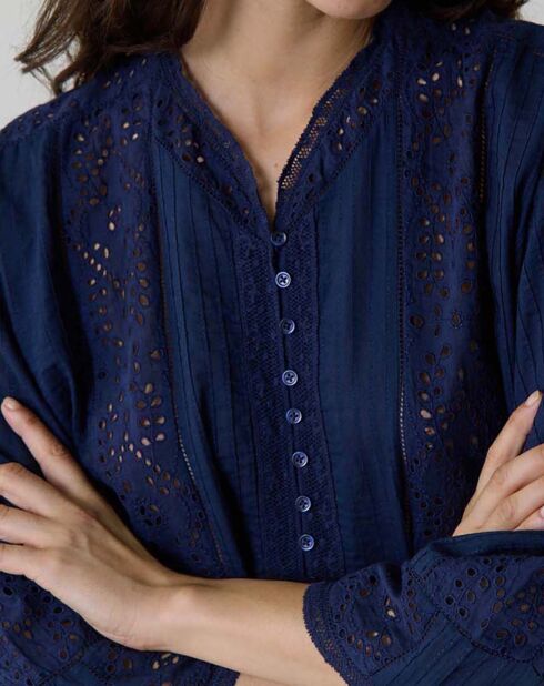 Blouse Come Broderies Coton Bio bleu nuit