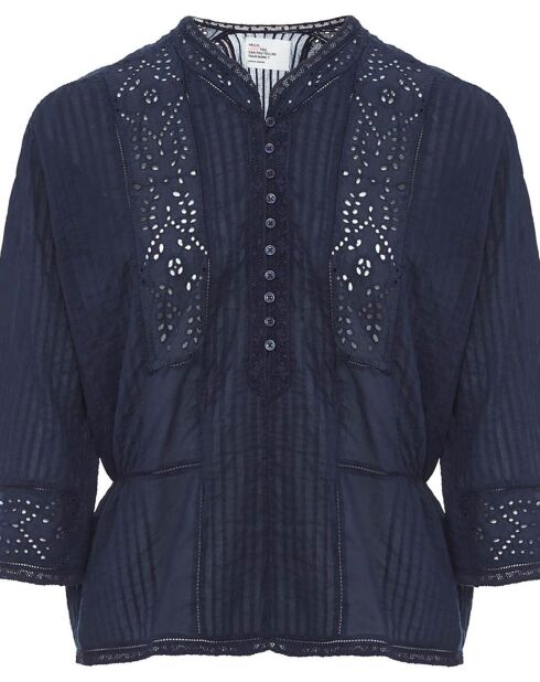 Blouse Come Broderies Coton Bio bleu nuit