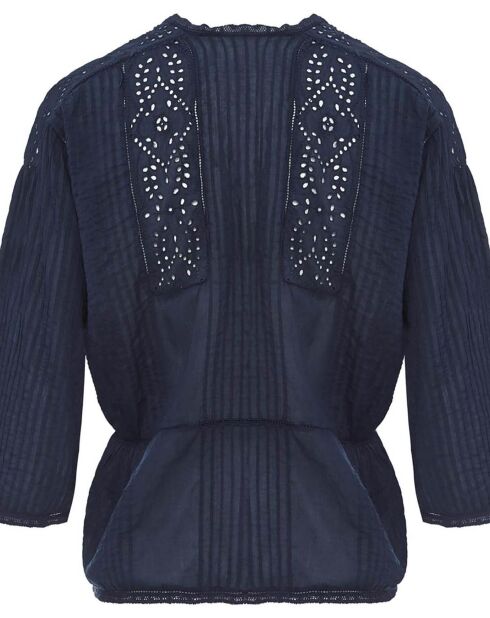 Mitternachtsblaue Bluse aus Bio-Baumwolle mit Stickerei