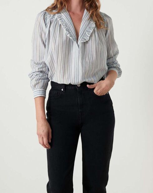 Himmelblaue gestreifte Coucou Bluse aus Bio-Baumwolle