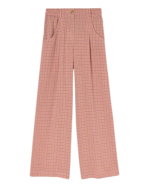 Pantalon Renaud Pied de Poule Laine rose poudré
