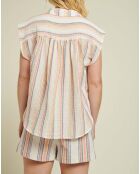 Blouse Armini Double Gaze de Coton Rayures blanc/beige
