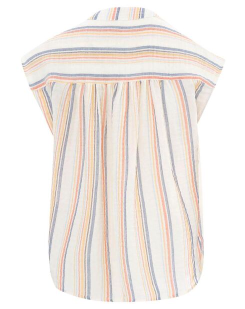 Blouse Armini Double Gaze de Coton Rayures blanc/beige