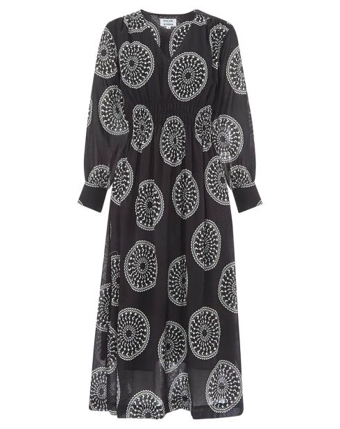 Miranda Schwarzes bedrucktes Kleid aus Baumwollkrepp
