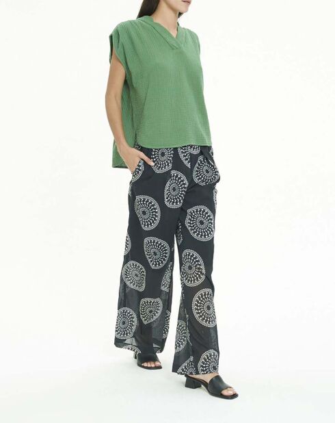 Pantalon Rim Crêpe de Coton Imprimé noir