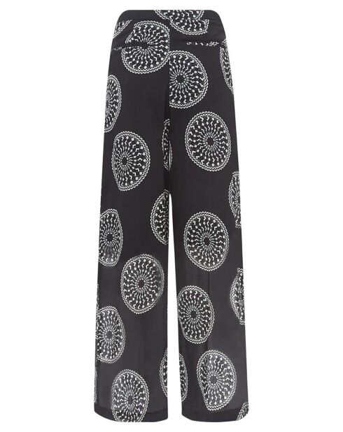 Pantaloni neri con bordo in crepe di cotone stampato