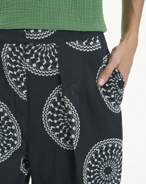 Pantalon Rim Crêpe de Coton Imprimé noir