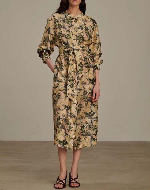 Robe 100% Soie Philomène taupe vert