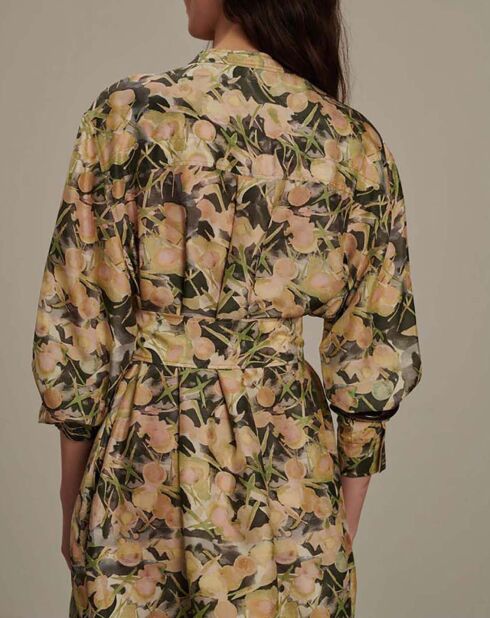 Robe 100% Soie Philomène taupe vert