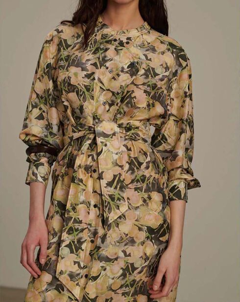 Robe 100% Soie Philomène taupe vert