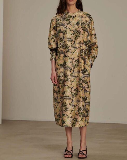 Robe 100% Soie Philomène taupe vert