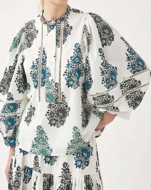 Blouse Muguet Popeline de Coton blanc/vert
